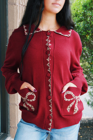 Leopard Kiss Burgundy Sweater