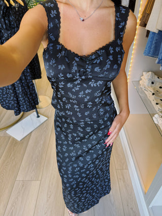 Black Tie Satin Floral Set
