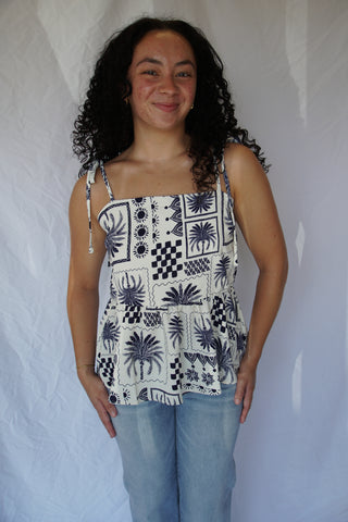 Abstract Navy Peplum Top