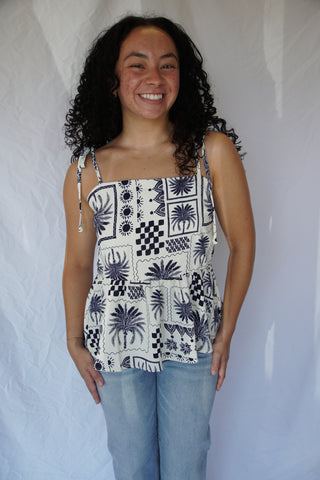 Abstract Navy Peplum Top
