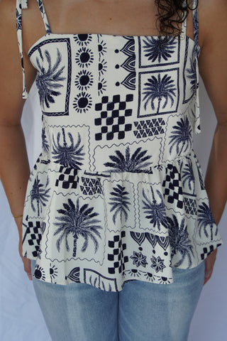 Abstract Navy Peplum Top