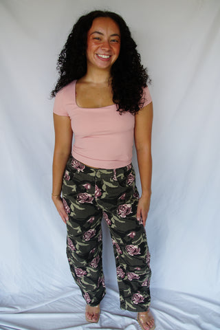 Camo Floral Barrel Jean