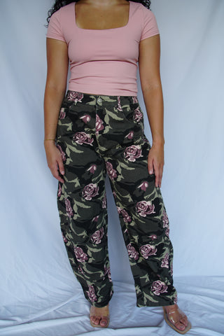 Camo Floral Barrel Jean