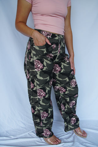 Camo Floral Barrel Jean