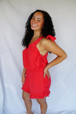 Coral Ruffle Romper