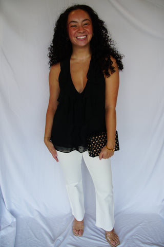 Black Halter Ruffle Blouse
