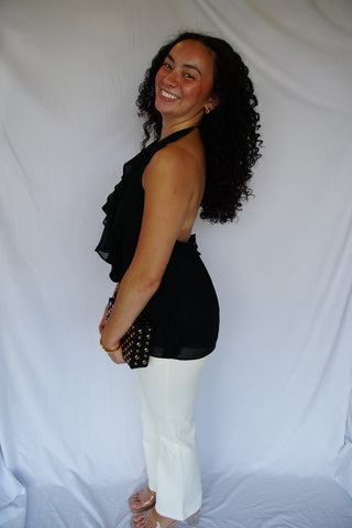 Black Halter Ruffle Blouse