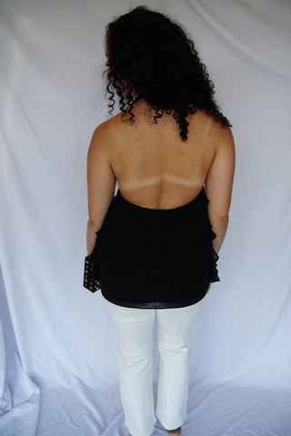 Black Halter Ruffle Blouse