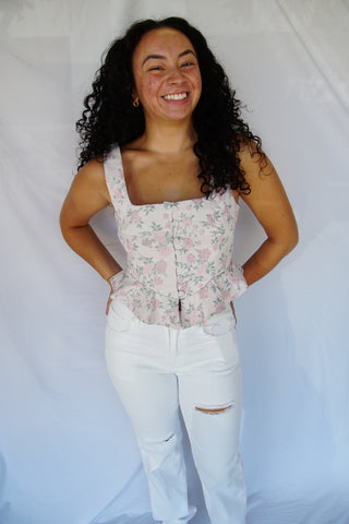 Baby Pink Floral Peplum Top