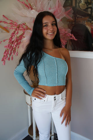 One Shoulder Sweater Top BLUE