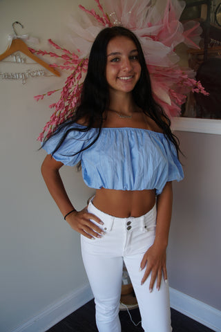 Baby Blue Off Shoulder Crop Top