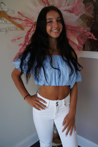 Baby Blue Off Shoulder Crop Top