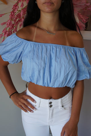 Baby Blue Off Shoulder Crop Top