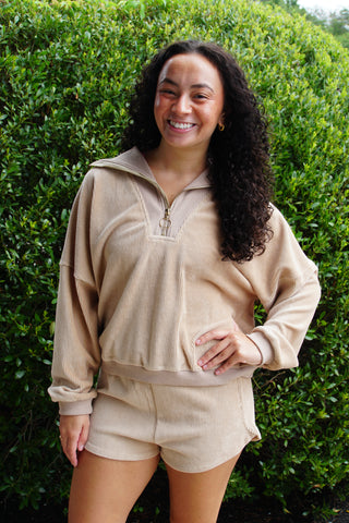 Corduroy Taupe Casual Set