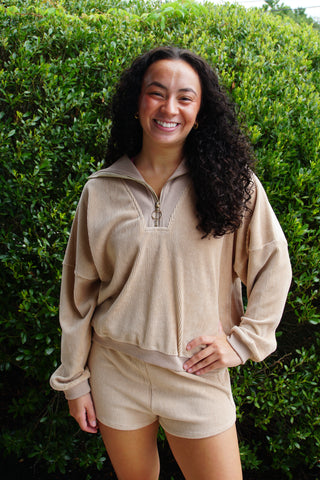 Corduroy Taupe Casual Set