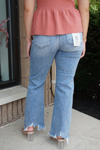 High Rise Crop Straight Distressed Jean