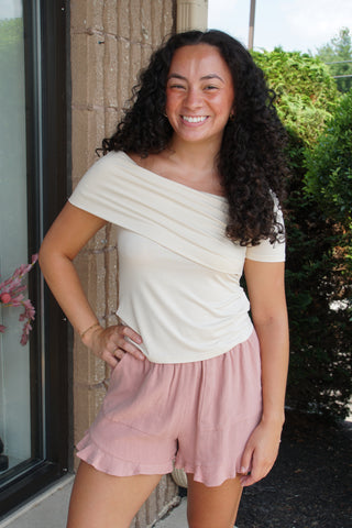 Peach Linen Ruffle Short