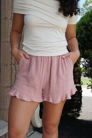 Peach Linen Ruffle Short