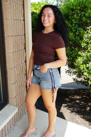 Leopard Ribbon Denim Short