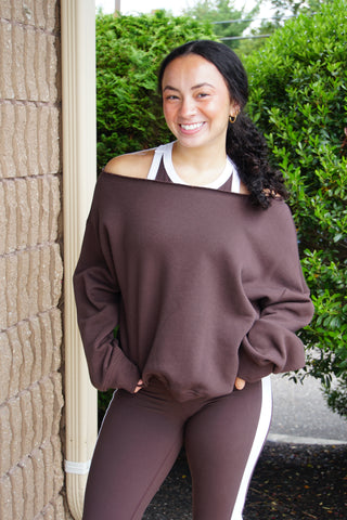 Espresso French Terry Off Shoulder Fleece