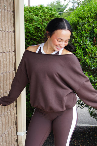 Espresso French Terry Off Shoulder Fleece