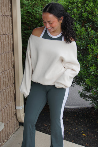 Bone French Terry Off Shoulder Fleece