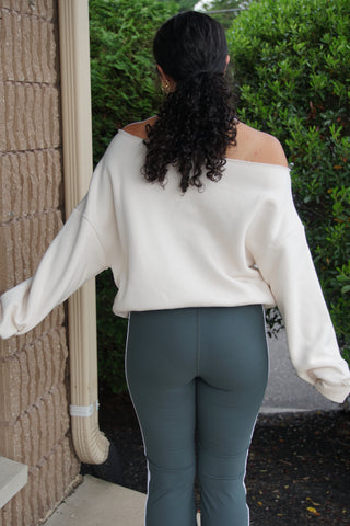 Bone French Terry Off Shoulder Fleece