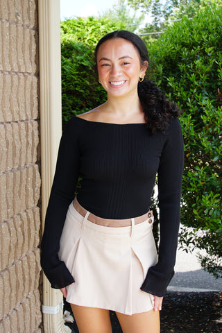 Black Lacquer Bell Sleeve Sweater