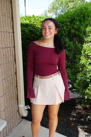 Cherry Lacquer Bell Sleeve Sweater
