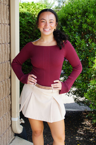 Cherry Lacquer Bell Sleeve Sweater
