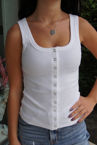 Ribbed Cotton Basic Tank - White
