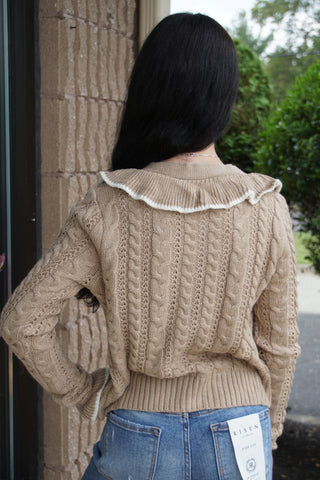 Mocha Ruffled Wool Cardigan