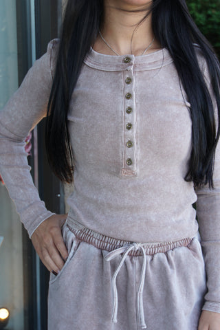Rose Mocha Henley Top