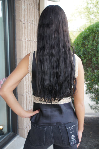 Sweetheart Lace Satin Tank - Black