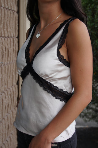 Sweetheart Lace Satin Tank - Cream