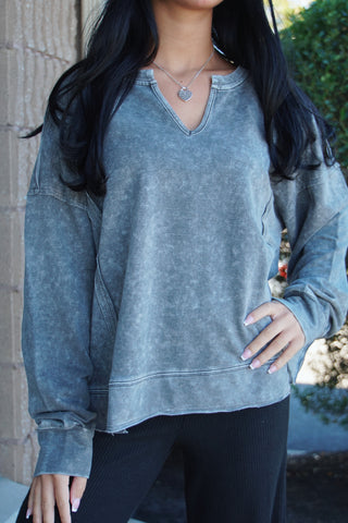 Stonewash Stitch Top: Black
