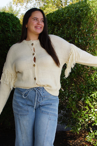 Cream Tassel Fringe Knit