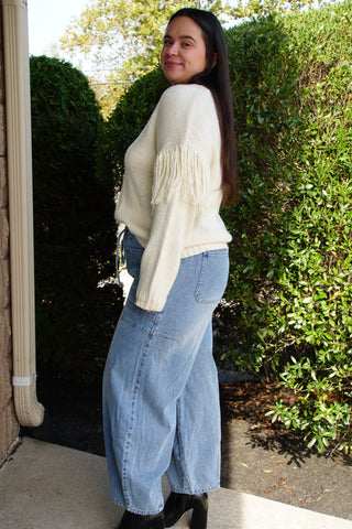 Cream Tassel Fringe Knit