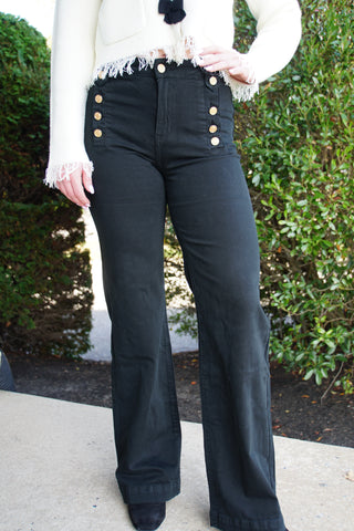 Gold Buttoned Black Denim