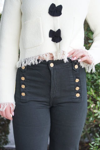 Gold Buttoned Black Denim