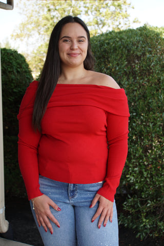 Candy Apple Off-Shoulder Sweater