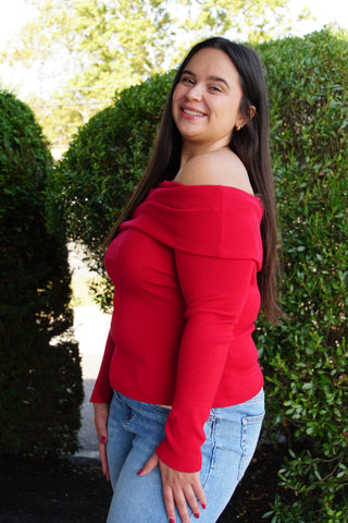 Candy Apple Off-Shoulder Sweater