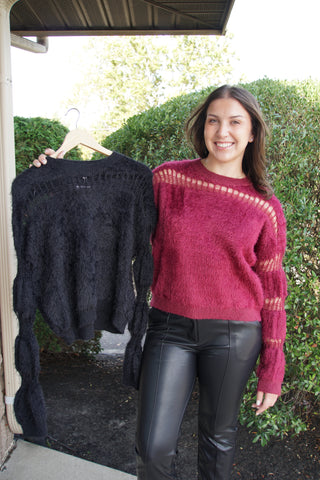 Fuzzy Bubbled Sweater - Black