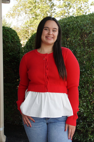 Red Elegance Peplum Cardigan