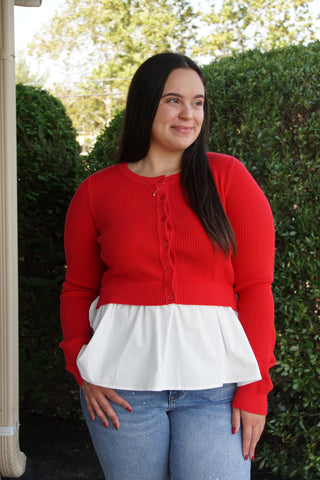 Red Elegance Peplum Cardigan