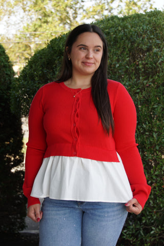 Red Elegance Peplum Cardigan