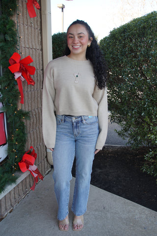 Beige Martini Beaded Sweater