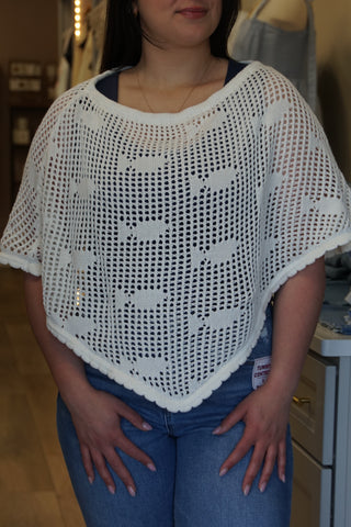 Coastal White Knitted Fish Poncho