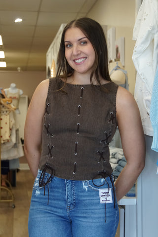 Brown Eyelet Tank