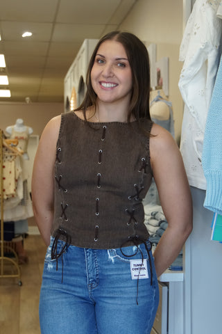 Brown Eyelet Tank